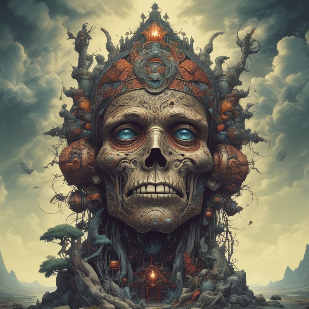 Mystical Skull Art Print - Blue and Orange